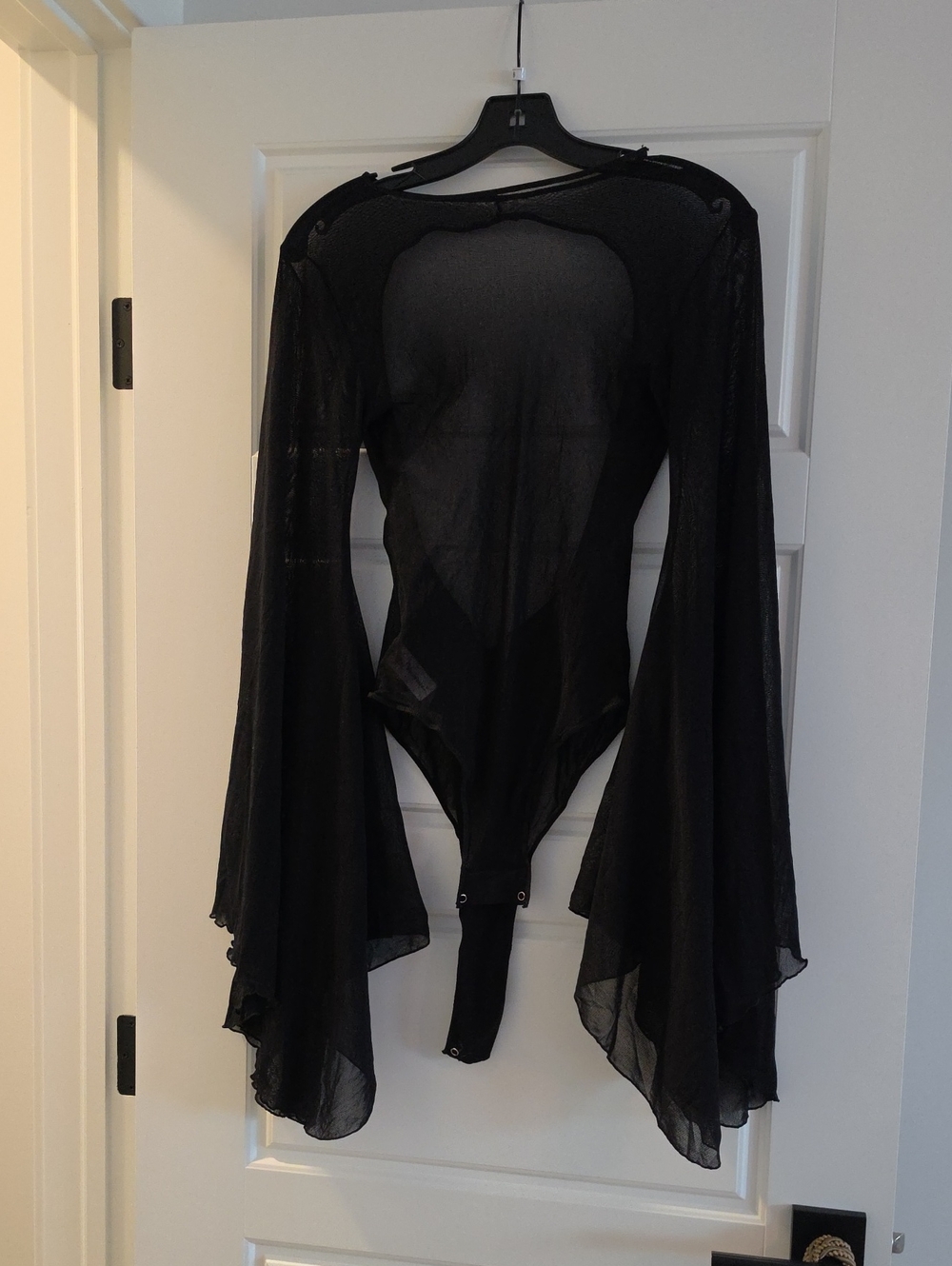 Leg Avenue Black Sheer Long-Sleeve Bodysuit with Snap Closure